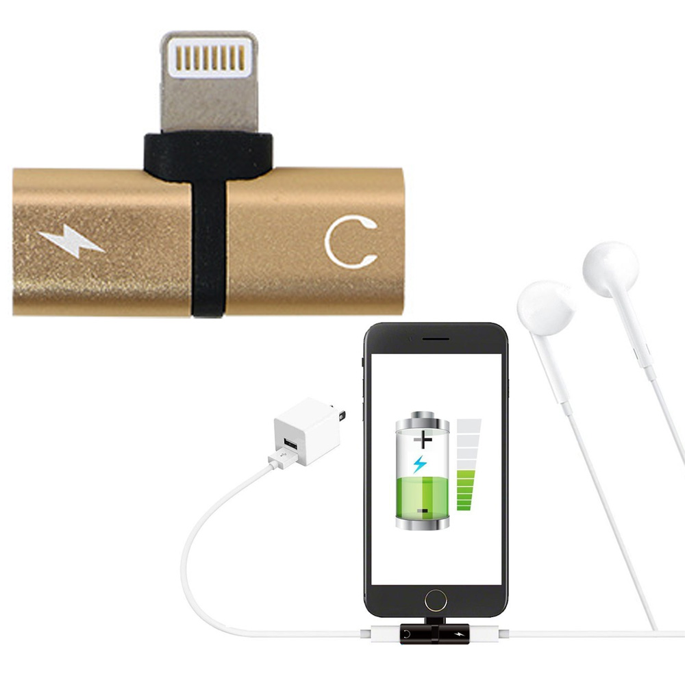 New Mini 2-in-1 Lightning iOS Multi-Function Connector Adapter with Charge Port and Headphone Jack